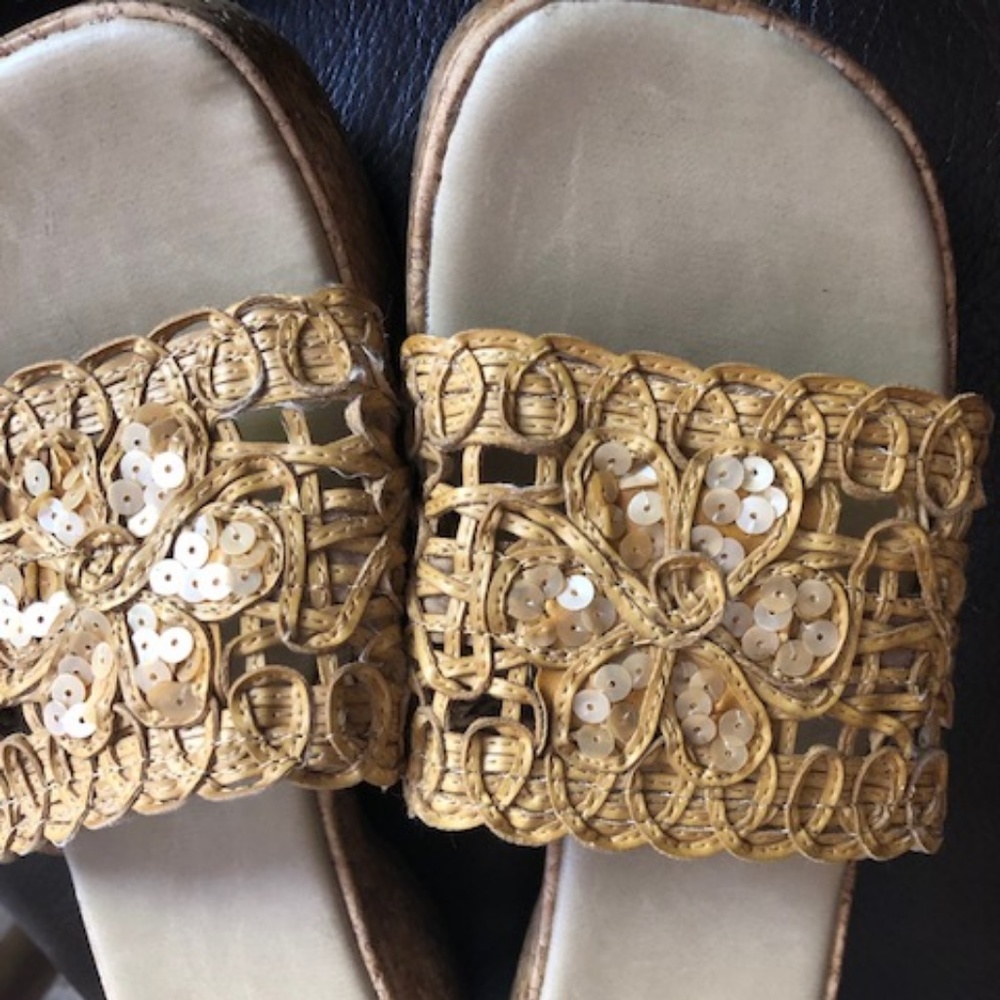 Wedge Slides with Cork Platform Heels NWOT